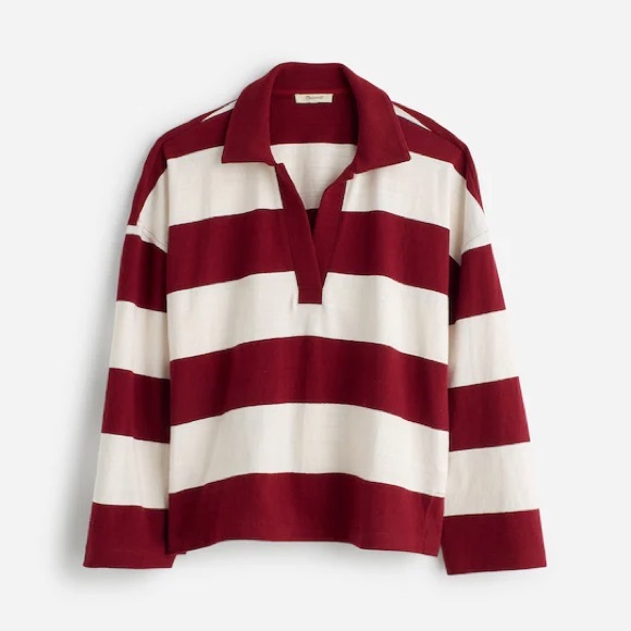 NWT Madewell Rugby Polo Tee Maroon / White Stripe Size Small - Picture 1 of 7